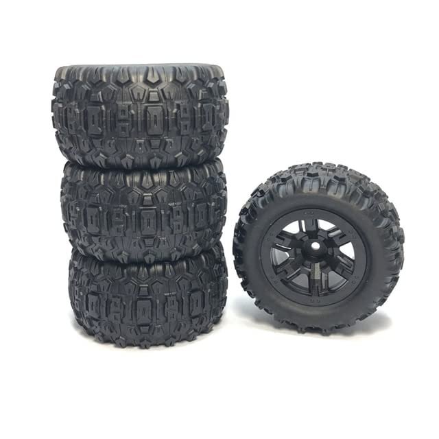 -4Pcs Rubber Tire Tyre Wheel for MJX Hyper Go H16H H16E H16P 1/16 RC Car Upgrade Parts Spare Accessories - (Color: Black)