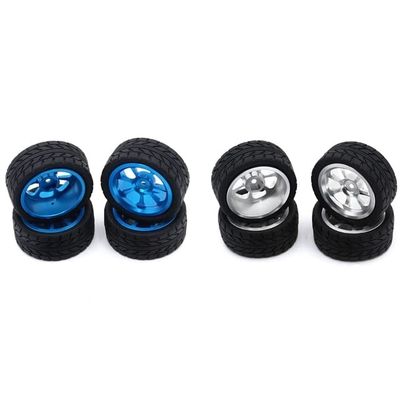 2Set 65Mm Metal Wheel Rim + High Grip Rubber Tires Tyres for WTY 144001 A959 A959-B 124019 124018 Silver & Blue - (Color: Lavender)