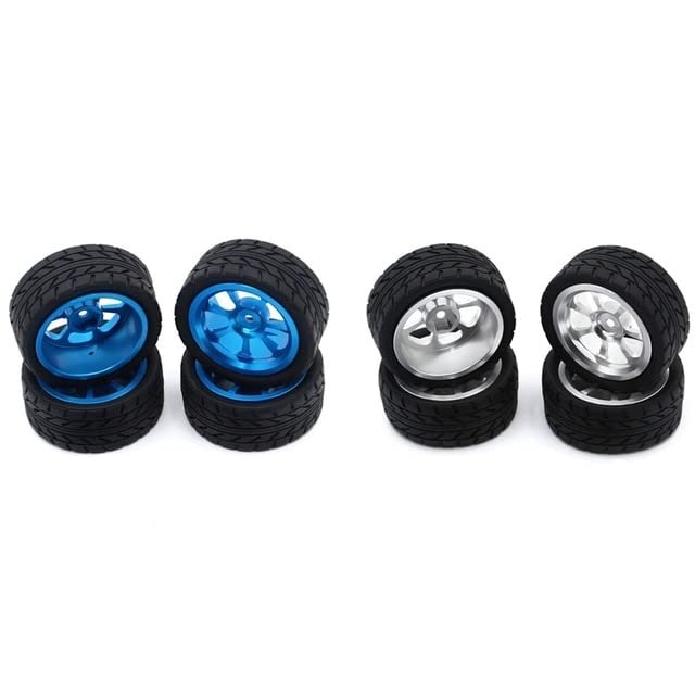 2Set 65Mm Metal Wheel Rim + High Grip Rubber Tires Tyres for WTY 144001 A959 A959-B 124019 124018 Silver & Blue - (Color: Lavender)