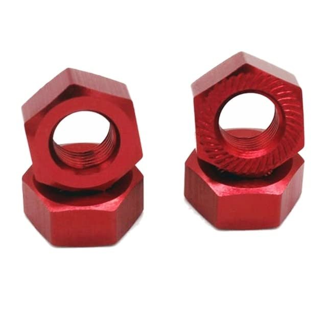 4Pcs 17mm M10 Metal Wheel Hex Nut M10XP1.0 NT002 for JLB Racing Cheetah 11101 21101 J3 Speed 1/10 RC Car Upgrade Parts - (Color: Red)