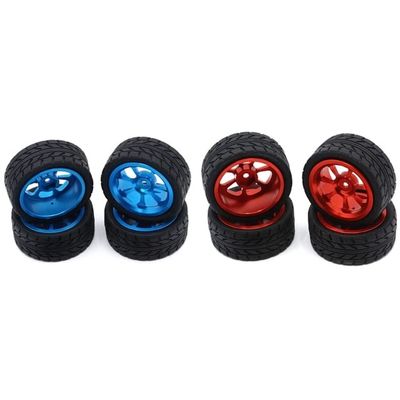 2Set 65Mm Metal Wheel Rim + High Grip Rubber Tires Tyres for WTY 144001 A959 A959-B 124019 124018 Red & Blue - (Color: Champagne)