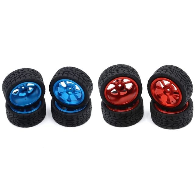 2Set 65Mm Metal Wheel Rim + High Grip Rubber Tires Tyres for WTY 144001 A959 A959-B 124019 124018 Red & Blue - (Color: Champagne)