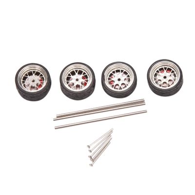 4Pcs 1/64 Scale Steam Wheel Alloy Wheel Tire Alloy Model Car with Brake Disc for 1:64 Vehicle Universal Model Tire A1 - (Color: As Shown, CN)