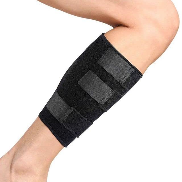Wootshu Calf Brace Adjustable Shin Splint Support Sleeve Leg Compression Wrap for Pulled Calf Muscle Pain Strain Injury, Swellin - (Color: Black)