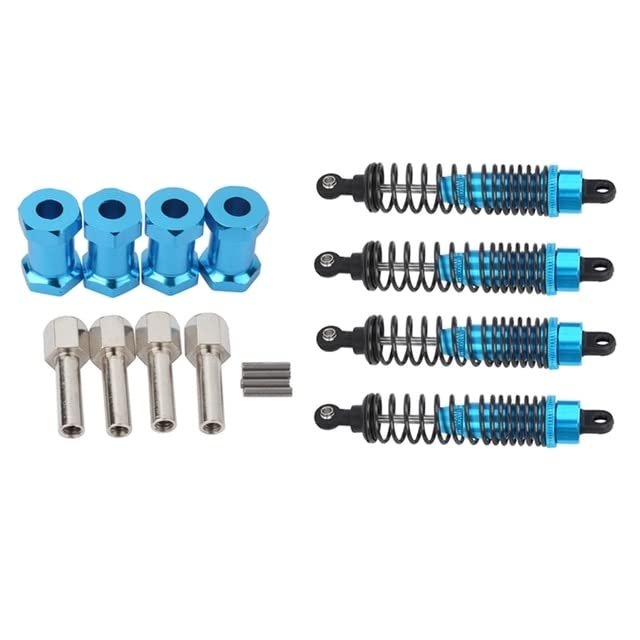 4Pcs 12Mm Hex Wheel Hub Drive Adaptor for Axial SCX10 D90 & 4PCS Shock Absorber Adjustable Assembled Spring Damper - (Color: Blue)