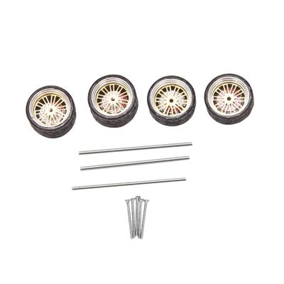 4Pcs 1/64 Scale Steam Wheel Alloy Wheel Tire Alloy Model Car with Brake Disc for 1:64 Vehicle Universal Model Tire A10 - (Color: As Shown, CN)