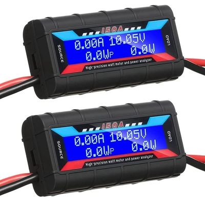 2Pcs 150A High Precision Watt Meter with Backlight Digital LCD Screen for RC Solar Voltage Current Power Discharge - (Color: Black)