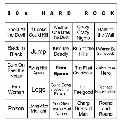 Bangin' Meats CardTunz 100 Music Bingo Cards Printed and Laminated Many Music Types Available (80s Hard Rock)