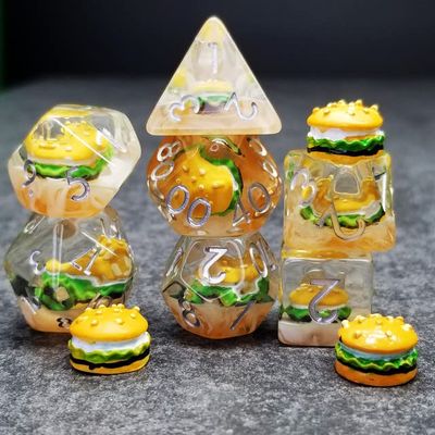 Sage's Portal Familiars and Reagents Resin DND Dice Set Polyhedral Dice Set for Dungeons and Dragons RPG Tabletop TTRPG (Hamburger)