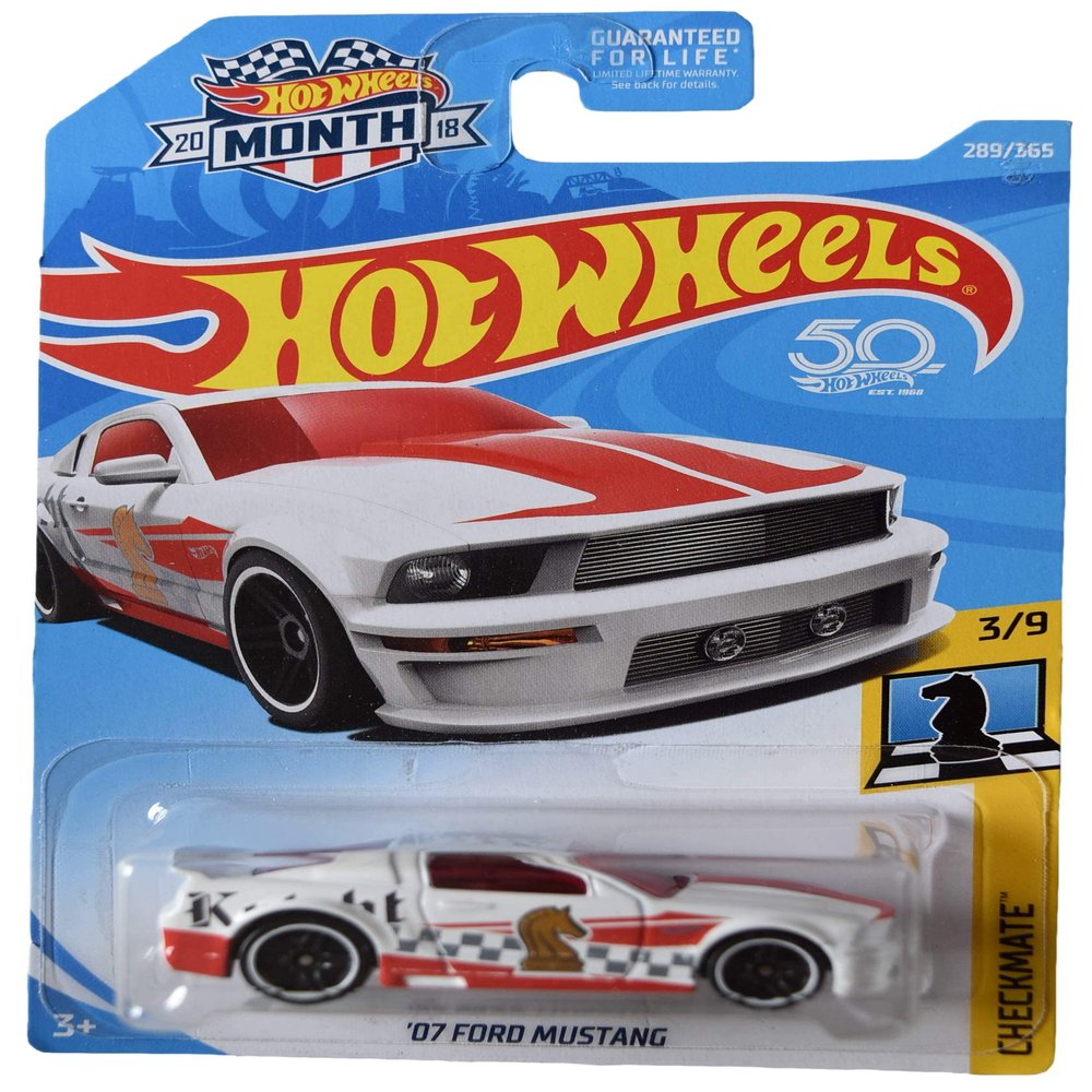 Hot Wheels '07 Ford Mustang, Checkmate 3/9 [White] 2018 Month Card