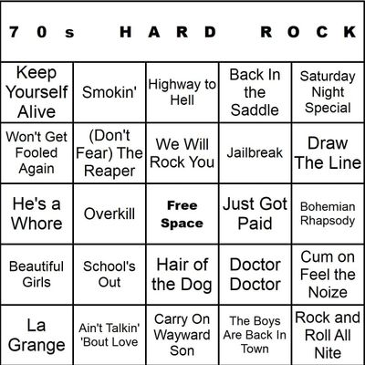 Bangin' Meats CardTunz 100 Music Bingo Cards Printed and Laminated Many Music Types Available (70s Hard Rock)