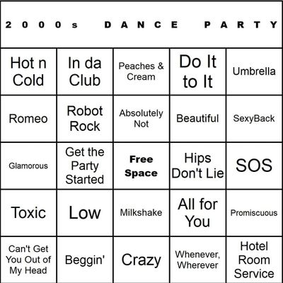 Bangin' Meats CardTunz 100 Music Bingo Cards Printed and Laminated Many Music Types Available (2000s Dance Party)