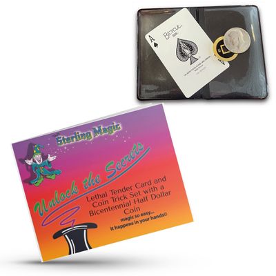 Ted's Sterling Magic Lethal Tender Card and Coin Trick Set, Astounding, Self-Working, Precision Made Magic with a Bicentennial Half Dollar Coin (Blue Back Card, Traditional Style Coin)