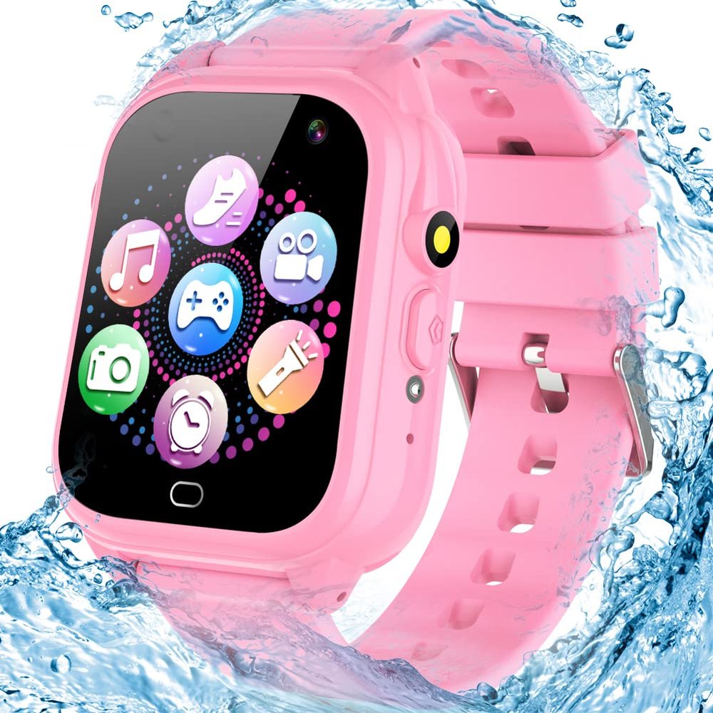 Kids Waterproof Game Watch Learning Toys with 26 Game HD Camera 1.44'' Touchscreen Pedometer Video Music Player Alarm Clock Calculator Smart Watch for Girls Boys 3-12 Years Old (Pink)