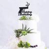 Handgun Happy Birthday Cake Topper, Black Glitter Gun Pistol Shooting Themed Birthday Party Decorations Supplies view 2