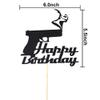 Handgun Happy Birthday Cake Topper, Black Glitter Gun Pistol Shooting Themed Birthday Party Decorations Supplies view 3