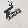 Handgun Happy Birthday Cake Topper, Black Glitter Gun Pistol Shooting Themed Birthday Party Decorations Supplies view 4
