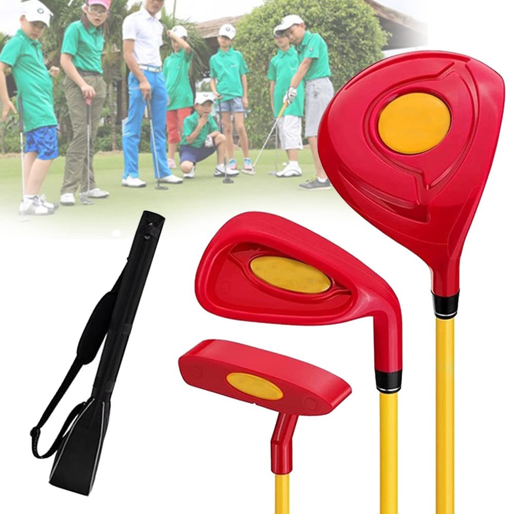 BEESOM Golf Clubs Set for Kids, Junior Kids Right Hand Golf Clubs Set, Kids Outdoor Sports, Age 2-5, Children's Boys Girls Practice Pole with Golf Club Carry Bag,Red-4-5yearsold