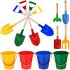 Jexine 12 Pcs Sand Buckets and Shovels for Kids Beach Sand Toys Bulk 12 Plastic Beach Buckets and 12 22 Inches Gardening Shovel with Wooden Handle Summer Toys for Boys and Girls, 4 Colors view 1