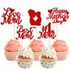 Rsstarxi 30 Pack Happy Mother's Day Cupcake Toppers Best Mom Love Mom Cupcake Picks Red view 1