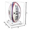 Better Display Cases Acrylic Rugby Ball Display Case Vertical with Clear Case, Silver Risers, White Base 8" x 8" x 12" (A060/B42) view 2