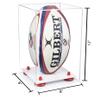 Better Display Cases Acrylic Rugby Ball Display Case Vertical with Clear Case, Red Risers, White Base 8" x 8" x 12" (A060/B42) view 2