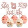 Rsstarxi 30 Pack Happy Mother's Day Cupcake Toppers Glitter Love Mom Best Mom Ever Cupcake Picks Happy Mother's Day Women Birthday Party Cake Decortions Rose Gold view 1