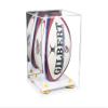 Better Display Cases Acrylic Rugby Ball Display Case Vertical with Mirror Case, Yellow Risers, White Base 8" x 8" x 12" (A060/B42) view 1
