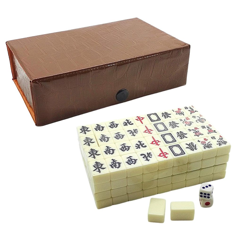 Mahjong Game Set - Chinese Mahjong Set - Traditional Mah Jong Game Set with 144 Mini Tiles - Portable Travel Mahjong Set - Mahjong Board Game for Family Gathering Leisure Time Party, 0.8*0.55*0.4In