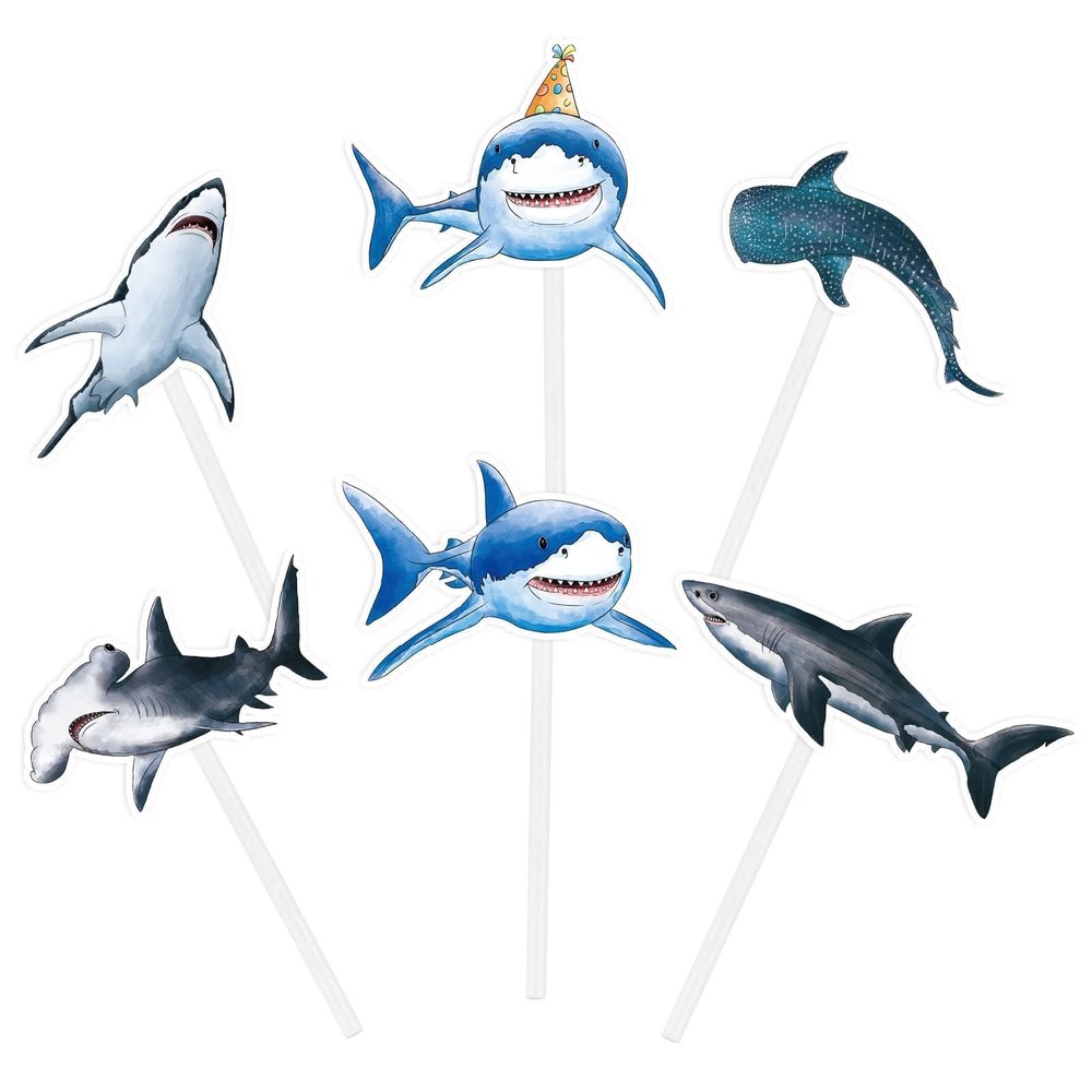 WERNNSAI 36 PCS Shark Cupcake Toppers - Shark Cake Toppers Ocean Birthday Party Decorations Summer Cake Toppers Under The Sea Cake Decors for Kids Ocean Baby Shower Party Supplies