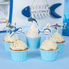 WERNNSAI 36 PCS Shark Cupcake Toppers - Shark Cake Toppers Ocean Birthday Party Decorations Summer Cake Toppers Under The Sea Cake Decors for Kids Ocean Baby Shower Party Supplies view 2