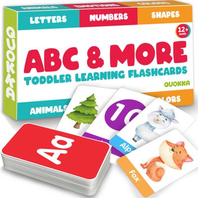 QUOKKA ABC Learning Flash Cards for Toddlers 2-4 Years Old - 60 Flashcards Toy for Kids Ages 1-3-5 - Alphabet Numbers Colors Letters Animals Learn Activities - First Words Educational Game