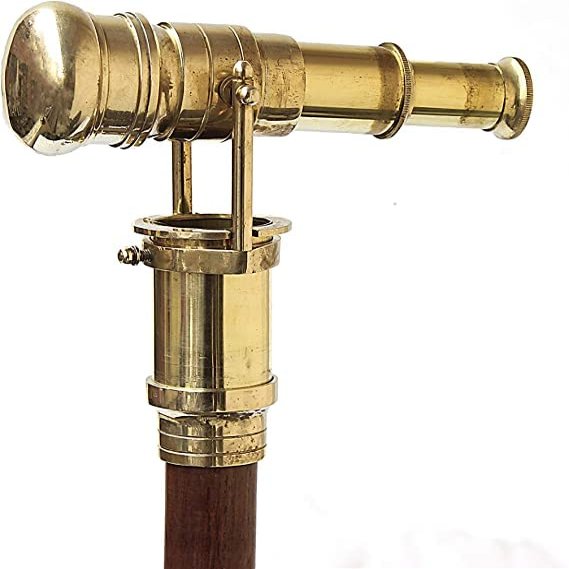 New Wooden Walking Stick with Brass Handle Telescope