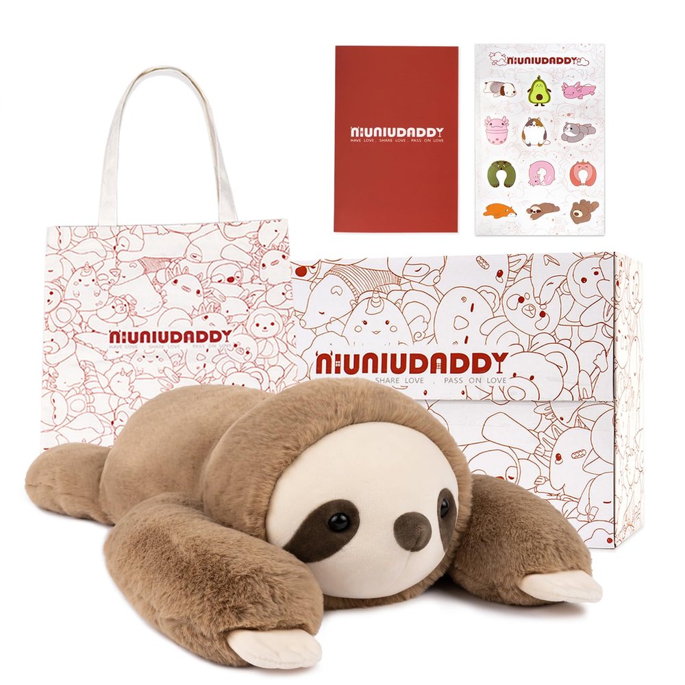 Niuniu Daddy Weighted Sloth Stuffed Animals for Anxiety, Large Plush Animal Pillow Kids Adults, 20in Cute Plushies Toy as Gifts Presents Christmas Birthday, Brown, SET-Above 3lb