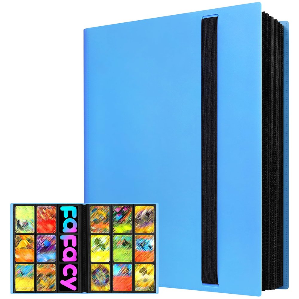 2026Trading Card Binder 9 Pocket, Premium Sports Collection Binder Game Cards Book with Sleeves Side Loading, Anti-open Strap Double Sided Waterproof 360 Card Folder