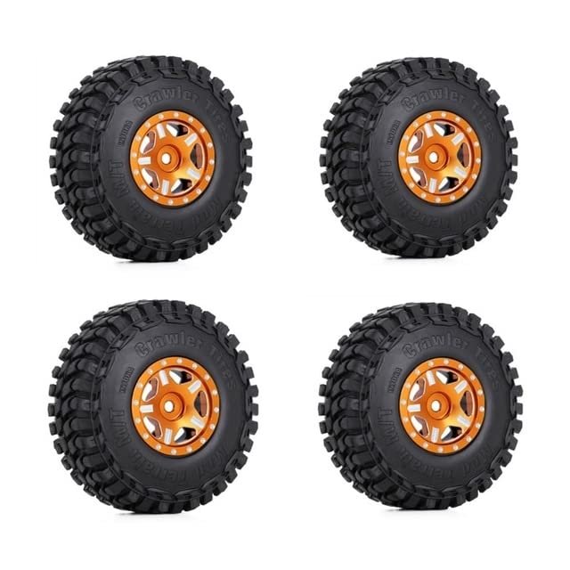 4PCS Wheel Rims Tires Set for Axial Scx24 Tires and Wheels 1in 52x18mm - (Color: Gold)