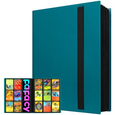 2026Trading Card Binder 9 Pocket, Premium Sports Collection Binder Game Cards Book with Sleeves Side Loading, Anti-open Strap Double Sided Waterproof 360 Card Folder