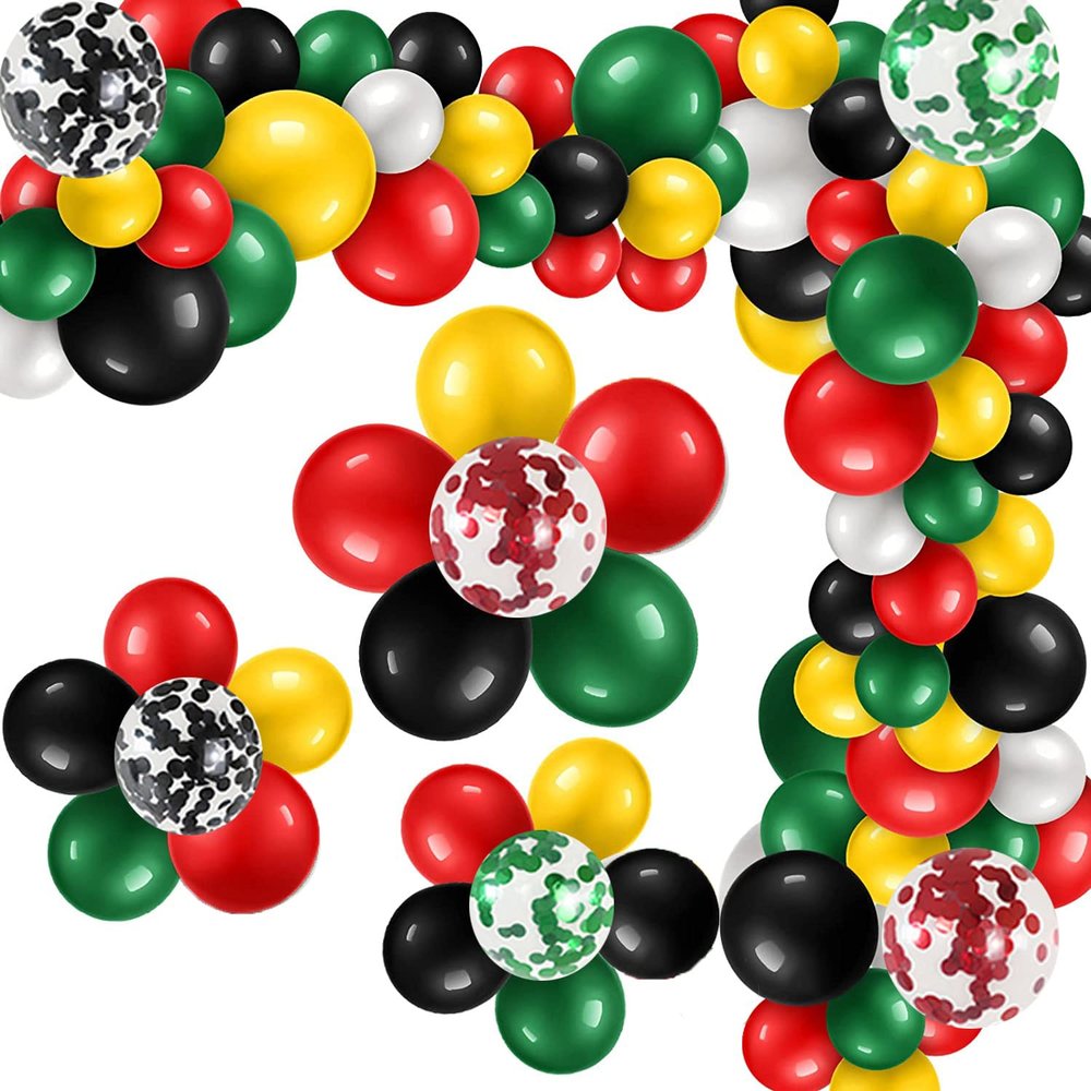 111 PCS Black Red Green and Yellow Balloon Garland Arch Kit for BHM Decorations Juneteenth Decorations African American Holiday Celebration Graduation Mexican Party Supplies