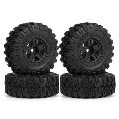 4PCS 52Mm Tires 1.0 Inch Nylon 5-Spokes Beadlock Wheel Rims Set for 1/24 RC Crawler Car Axial SCX24 FMS FCX24 Enduro24 - (Color: Black)