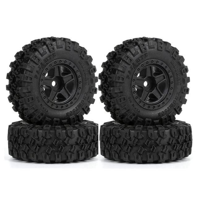 4PCS 52Mm Tires 1.0 Inch Nylon 5-Spokes Beadlock Wheel Rims Set for 1/24 RC Crawler Car Axial SCX24 FMS FCX24 Enduro24 - (Color: Black)