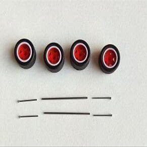 1Set 1/64 Scale Alloy Car Model 11mm Size Wheels + Rubber Tires + Modified Axles for 1:64 Matchbox/Domeka/HW Model Cars - (Color: 5 Spoke red)