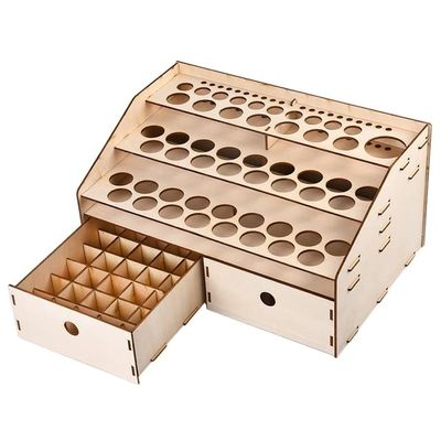 Organizador de madera para manualidades, estante de exhibicin de botellas de pintura, soporte de pinceles, herramienta de modelo de almacenamiento - (Color: wood color)