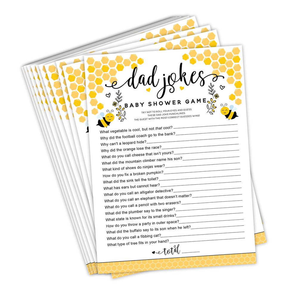 Your Main Event Prints 50 Pack Bee Dad Jokes Baby Shower Games, Fun Dad Joke Game, Great for Baby Shower, Baby Sprinkle, or any Party!
