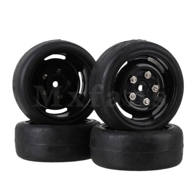4X 4 Hole Black Wheel Rim&Shaved Head Tyre Replacement for RC1:10 On-Road Car