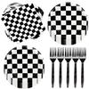60Pcs Race Car Black and White Checkered Party Supplies - Racing Tableware Set with 7" Plates, Checkered Flag Napkins, Forks for Race Car Themed Birthday Party Decorations (Serves 20) view 1