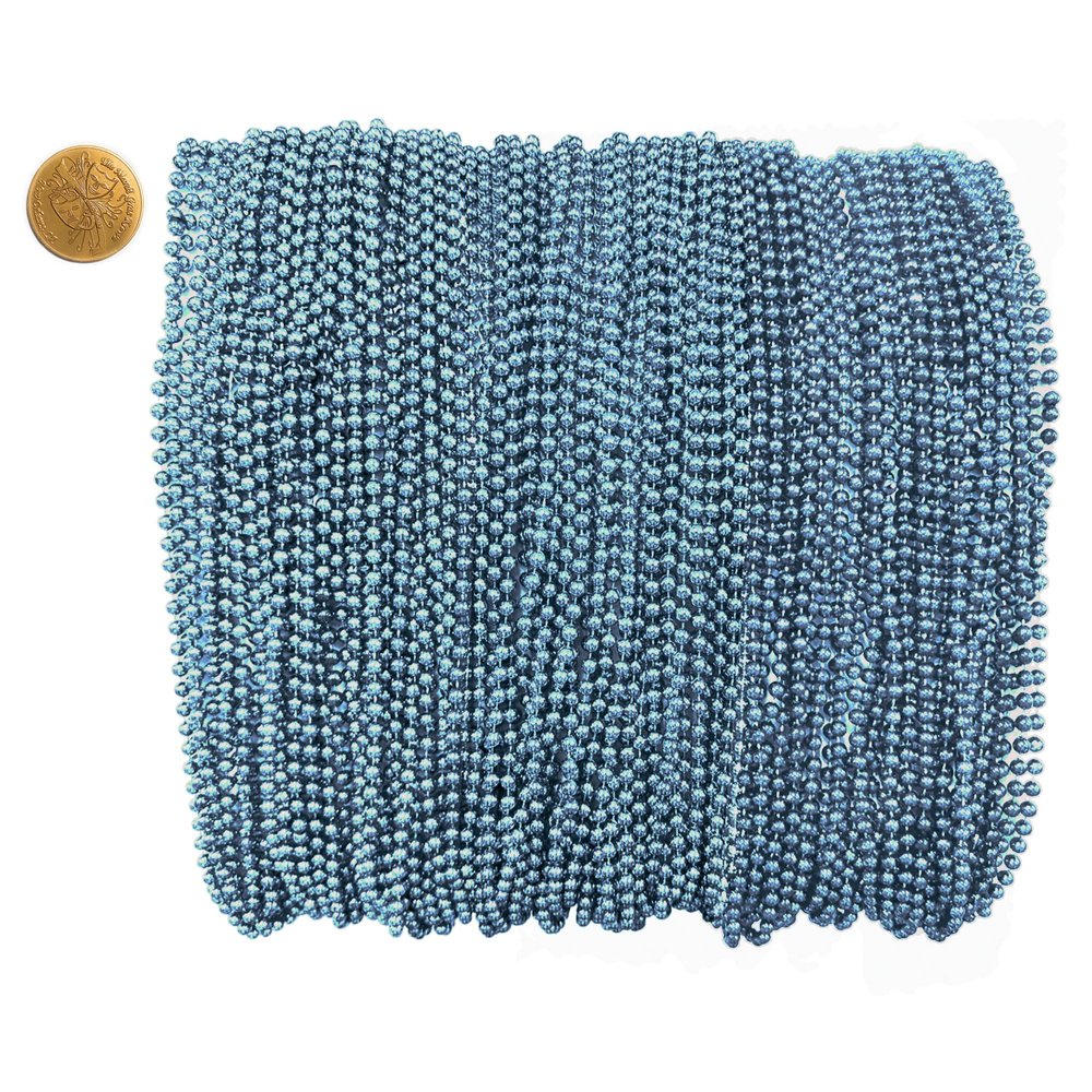 THE MARDI GRAS KREWE - Mardi Gras Beads  144 Pieces, 12 Dozen, Assorted 33" 7mm Bead Necklaces with Doubloon, Bulk Party Favors and Parade Throws - Light Blue