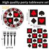 60Pcs Casino Party Supplies Poker Tableware Set 7"Poker Paper Plates and Casino Napkins Fork for Casino Night Poker Game Themed Poker Card Playing Club Heart Casino Birthday Party Decorations(Serve20) view 2