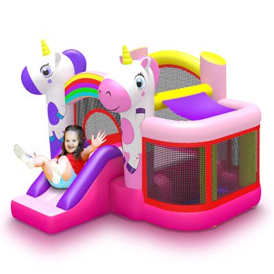 SereneLife Inflatable Castle, Portable, Colorful Bouncy Castle,Unicorn Bounce House with Slide, Comes with Carry Bag and Air Pump Blower, Bouncy House for Girls, 142 x 110 x 90