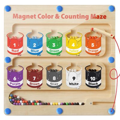 Magnetic Color and Number Maze, Montessori Toys for 3+ Year Old, Wooden Magnet Board Counting & Color Sorting Toddler Activities, Educational Fine Motor Skills Toys Gifts for 3-5 Years Old Boys Girls