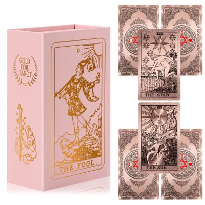 LYINGFISH Tarot Cards for Beginners Waterproof Tarot Cards with Guide Book Gold Foil with Meanings on Them 78 Classic Origina Waterproof Rider Waite Taro Deck Fortune Telling GameRose Gold